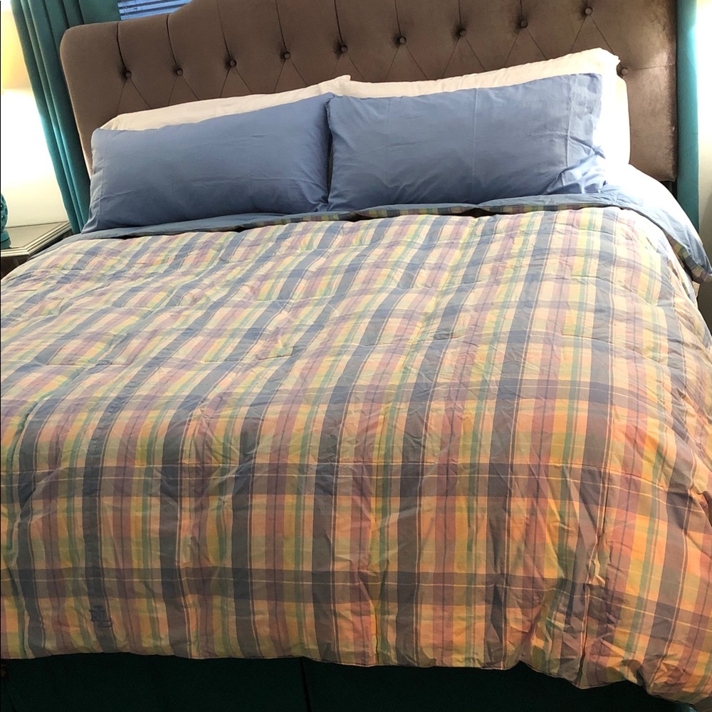 RALPH LAUREN KING SIZE PLAID DOWN COMFORTER • 2 RALPH LAUREN KING PILLOWCASES